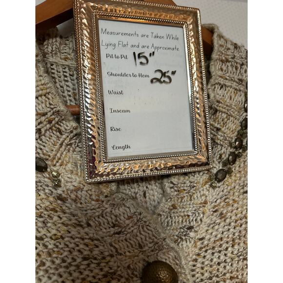 BCBG MAXAZRIA Womens Tan Brown Beige Studded Beaded Big Button Sweater Jacket M - Picture 9 of 10